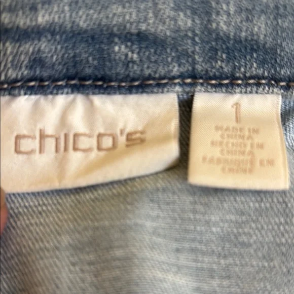 CHICO’S Lace-Back Denim Jacket - Picture 5 of 7